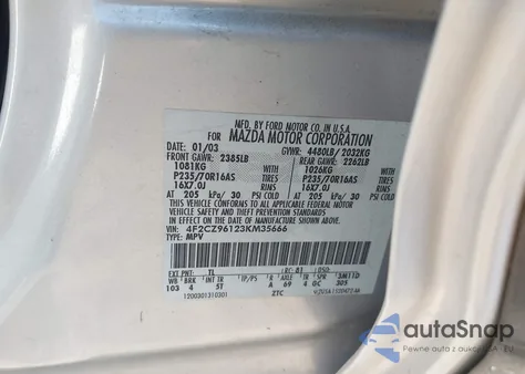 2003 Mazda Tribute Es from USA, damaged, VIN 4F2CZ96123KM35666